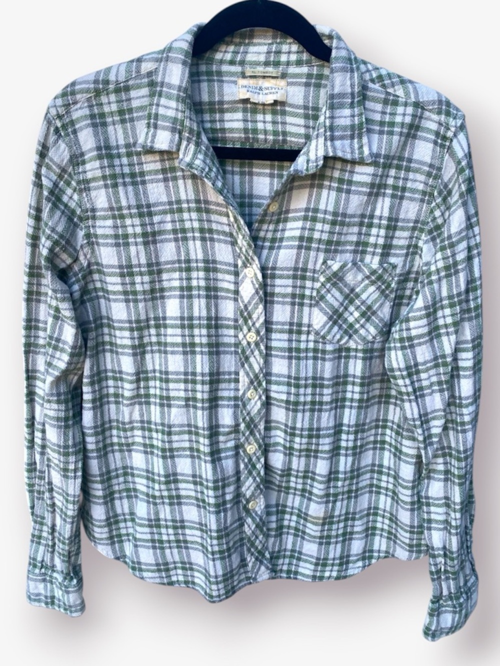 Ralph Lauren Denim & Supply Green & White Plaid Button-Up Shirt Size XL